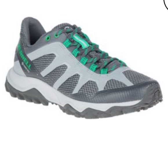 MERRELL Fiery Gore Tex Trail Running Shoes / Sneakers in Gray & Green 8 - Picture 1 of 13